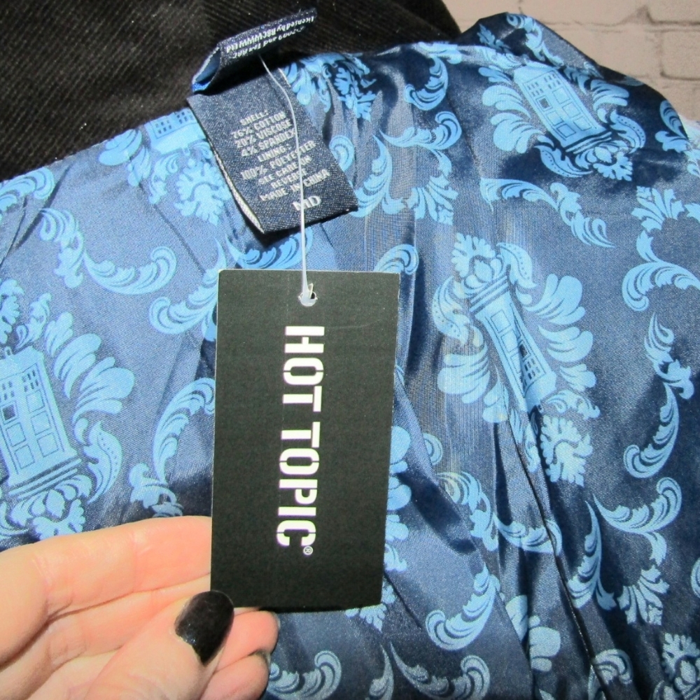 Doctor Who Hot Topic BBC Long Tardis Deep Navy Black Trench Long Coat NWT Medium - Picture 13 of 14